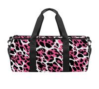 Bolsa de deporte redonda con correa de hombro desmontable, color morado y negro, leopardo, bolsa de entrenamiento, para mujeres y hombres, Multicolor 3, Talla única, Equipaje de mano