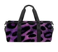 Bolsa de deporte redonda con correa de hombro desmontable, color morado y negro, leopardo, bolsa de entrenamiento, para mujeres y hombres, Multicolor 1, Talla única, Equipaje de mano