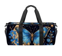 Bolsa de deporte redonda con correa de hombro desmontable, diseño de mariposa azul, flor y luna, bolsa de entrenamiento, para mujeres y hombres, Multicolor 5, Talla única, Equipaje de mano