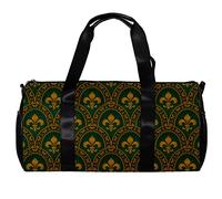 Bolsa de deporte redonda con correa de hombro desmontable Fleur de LYS en oro y verde, bolsa de entrenamiento para mujeres y hombres, multicolor, 45x23x23cm/17.7x9x9in