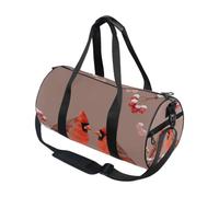 Bolsa de deporte redonda ligera con bolsillo interior, bolsa de gimnasio para hombres y mujeres, bolsa de lona para viajes, deportes, color rojo, Navidad, pareja, nieve, lindos pájaros, amantes del