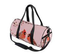 Bolsa de deporte redonda ligera con bolsillo interior, bolsa de gimnasio para hombres y mujeres, bolsa de lona para viajes, deportes, romántica pareja cardenal con flores de cerezo, acuarela 00001