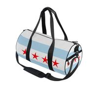 Bolsa de deporte redonda ligera con bolsillo interior, bolsa de gimnasio para hombres y mujeres, bolsa de lona para viajes, deportes, bandera de la ciudad de Chicago (Estados Unidos)