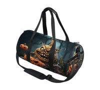 Bolsa de deporte redonda ligera con bolsillo interior, bolsa de gimnasio para hombres y mujeres, bolsa de lona para viajes, deportes, estilo gótico, cuento de hadas oscuro, monstruo de terror, naranja