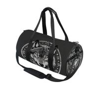 Bolsa de deporte redonda ligera con bolsillo interior, bolsa de gimnasio para hombres y mujeres, bolsa de lona para viajes, deportes, vikingo, runas, Fenrir Odin, Helm Of Awe