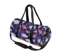 Bolsa de deporte redonda ligera con bolsillo interior, bolsa de gimnasio para hombres y mujeres, bolsa de lona para viajes, deportes, dormir mágico, gato blanco, pez koi, cielo estrellado