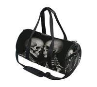 Bolsa de deporte redonda ligera con bolsillo interior, bolsa de gimnasio para hombres y mujeres, bolsa de lona para viajes, deportes, mini día de los muertos, calavera de azúcar, pareja romántica de