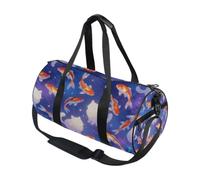 Bolsa de deporte redonda ligera con bolsillo interior, bolsa de gimnasio para hombres y mujeres, bolsa de lona para viajes, deportes, dormir mágico, gato blanco, pez koi, cielo estrellado