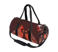 Bolsa de deporte redonda ligera con bolsillo interior, bolsa de gimnasio para hombres y mujeres, bolsa de lona para viajes, deportes, color rojo, Navidad, pareja, nieve, lindos pájaros, amantes del