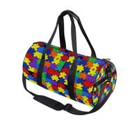 Bolsa de deporte redonda ligera con bolsillo interior, bolsa de gimnasio para hombres y mujeres, bolsa de lona para viajes, deportes, lindo autismo, elefante, rompecabezas, concienciación, color negro