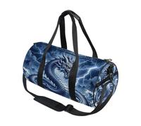 Bolsa de deporte redonda ligera con bolsillo interior, bolsa de gimnasio para hombres y mujeres, bolsa de lona para viajes, deportes, azul mítico, dragón chino, océano, rayo, arte de fantasía