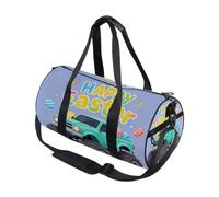 Bolsa de deporte redonda ligera con bolsillo interior, bolsa de gimnasio para hombres y mujeres, bolsa de lona para viajes, deportes, niños, niños, feliz Pascua, camión monstruo, huevos de Pascua