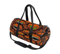 Bolsa de deporte redonda ligera con bolsillo interior, bolsa de gimnasio para hombres y mujeres, bolsa de lona para viajes, deportes, naranja, fuego, demonio, monstruo, sin costuras, diseño de