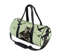Bolsa de deporte redonda ligera con bolsillo interior, bolsa de gimnasio para hombres y mujeres, bolsa de lona para viajes, deportes, samurái, gato, camiseta guerrera, vintage, arte japonés, anime