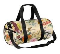 Bolsa de deporte vintage floral para gimnasio, bolsa de lona ligera para el hombro, bolsa de viaje para hombres y mujeres (mariposa de pájaro), flores de la vendimia, 17.6(L) x 9(W) x 9(H) inch