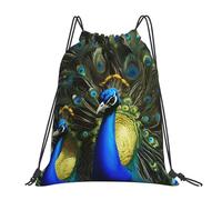 Bolsa De Deportebolsas con Cordón para Hombres Mujeres Adulto 36X42Cm Ligera Fácil De Doblar Bolsa con Cordón Plumas De Pavo Real