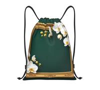 Bolsa De Deportedeporte Mochila para Adulto Vacaciones Al Aire Libre 36X42Cm Ligera Fácil De Doblar Bolsa De Cuerdas Marco Dorado con Estampado De Orquídeas Blancas