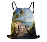 Bolsa De Deportemochila con Cordón para Adulto Vacaciones Hombres 36X42Cm Ligera Fácil De Doblar Bolsa con Cordón Palmeras Playa Mar Océano