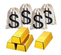 Bolsa de dinero con diseño de signo de dólar, 4 bolsas de lona con cordón, bolsas de golosinas para dulces, bolsas de dinero con 4 barras doradas, bolsas de dinero, bolsas de caramelos, bolsa de