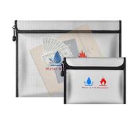 Bolsa de documentos ignífuga, resistente al agua, con cremallera, soporte para efectivo, 2 contenedores de sobres para almacenamiento de documentos y objetos de valor