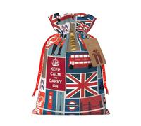 Bolsa de dulces con cordón de Navidad con estampado de símbolos de Inglaterra, bolsas de Navidad, bolsas de regalo reutilizables para fiestas