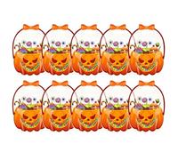 Bolsa de dulces de Halloween, 10 unidades, calabaza transparente con asas, cubos decorativos para dulces, aperitivos para fiestas de cumpleaños, relleno de truco o tratamiento