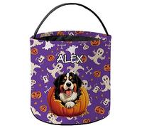 Bolsa de Dulces de Halloween Cachorro sonriente de perro de montaña bernés | con Asa Bolsas De Calabaza De Halloween Portátil Bolsa de Truco o Trato para Cumpleaños Fiesta
