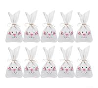 Bolsa de dulces de Pascua reutilizable con diseño de orejas de conejo, material de lino de algodón, 23 x 11 cm, para golosinas navideñas y recuerdos de fiesta (10 unidades)