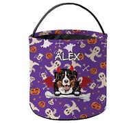 Bolsa de Dulces Halloween Perro de montaña bernés Bolsa De Cala Baza | con Asa Canasta de Dulces de Halloween Reutilizable Cesta De Dulces De Calabaza para Celebraciones Truco o Trato