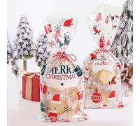 Bolsa de dulces navideños, NETUME 60 bolsas transparentes para regalos/bolsas navideñas de celofán para galletas para Navidad, fiesta, con 100 corbatas