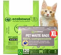 Bolsa de eliminación de residuos de mascotas 100% compostable (120 bolsas) a base de plantas para gatos y excrementos, bolsas de recogida de excrementos de perro con asas, sacos de pañales US BPI ASTM