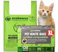 Bolsa de eliminación de residuos de mascotas 100% compostable (120 bolsas) a base de plantas para gatos y excrementos, bolsas de recogida de excrementos de perro con asas, sacos de pañales US BPI ASTM