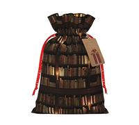 Bolsa de embalaje de Navidad con estampado de biblioteca de libros, bolsas de lino con cordón, bolsa de regalo de boda