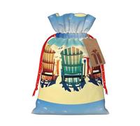 Bolsa de embalaje de Navidad con estampado de escena de playa con sillas, bolsas de lino con cordón, bolsa de regalo de boda