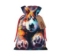 Bolsa de embalaje de Navidad con estampado de huellas de perro, animales, bolsas de lino con cordón, bolsa de regalo de boda