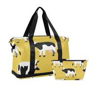 Bolsa de entrenamiento deportiva de viaje grande con bolsa de aseo para entrenamiento multifuncional, Dibujos animados linda vaca blanca y negra, 1 talla, Dibujos animados linda vaca blanca y negra, 1