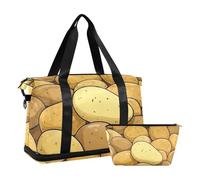 Bolsa de entrenamiento para fin de semana con diseño de dibujos animados, vegetales, patatas, color amarillo, con bolsa de aseo para deportes, gran capacidad, Linda patata vegetal de dibujos animados