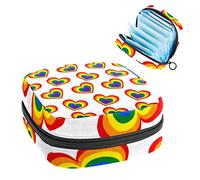 Bolsa de época, bolsa de almacenamiento portátil de tampón para servilletas sanitarias, corazón amoroso arcoíris, Varios colores, 4.7x6.6x6.6 in/12x17x17 cm