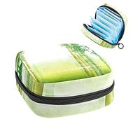 Bolsa de época, bolsa de almacenamiento portátil de tampón para servilletas sanitarias, escena de bambú verde por la mañana, Varios colores, 4.7x6.6x6.6 in/12x17x17 cm