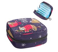 Bolsa de época, bolsa de almacenamiento portátil de tampón para servilletas sanitarias, feliz año nuevo, lindo perezoso animal, Varios colores, 4.7x6.6x6.6 in/12x17x17 cm