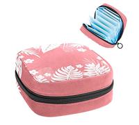 Bolsa de época, bolsa de almacenamiento portátil de tampón para servilletas sanitarias, fondo de hojas tropicales rosas y blancas 1-01, Varios colores, 4.7x6.6x6.6 in/12x17x17 cm