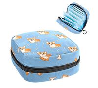 Bolsa de época, bolsa de almacenamiento portátil de tampón para servilletas sanitarias, lindo patrón de huesos de corgi, Varios colores, 4.7x6.6x6.6 in/12x17x17 cm