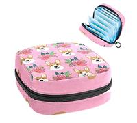 Bolsa de época, bolsa de almacenamiento portátil de tampón para servilletas sanitarias, lindo perro corgi rosa flores, Varios colores, 4.7x6.6x6.6 in/12x17x17 cm