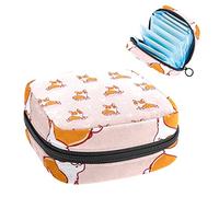 Bolsa de época, bolsa de almacenamiento portátil de tampón para servilletas sanitarias, lindo perro corgi fondo rosa, Varios colores, 4.7x6.6x6.6 in/12x17x17 cm