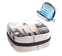 Bolsa de época, bolsa de almacenamiento portátil de tampón para servilletas sanitarias, patrón de radio antiguo, Varios colores, 4.7x6.6x6.6 in/12x17x17 cm