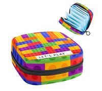 Bolsa de época, bolsa de almacenamiento portátil para tampones para servilletas sanitarias, bloque colorido Let's Play, Varios colores, 4.7x6.6x6.6 in/12x17x17 cm