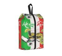 Bolsa de equipaje de viaje de gran capacidad con estampado de bandera de México y tequila, bolsa de almacenamiento portátil impermeable para zapatos para natación, 1 unidad, Talla única, Cierre de