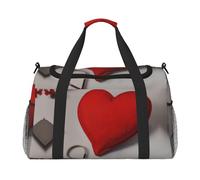 Bolsa de equipaje de viaje, plegable, impermeable, ligera, con correa para el hombro, diseño romántico de corazón rojo