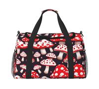 Bolsa de equipaje de viaje, plegable, impermeable, ligera, con estampado de hongos, color rojo y blanco con correa para el hombro