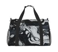 Bolsa de equipaje de viaje, plegable, impermeable, ligera, con estampado de mármol negro y blanco con correa para el hombro